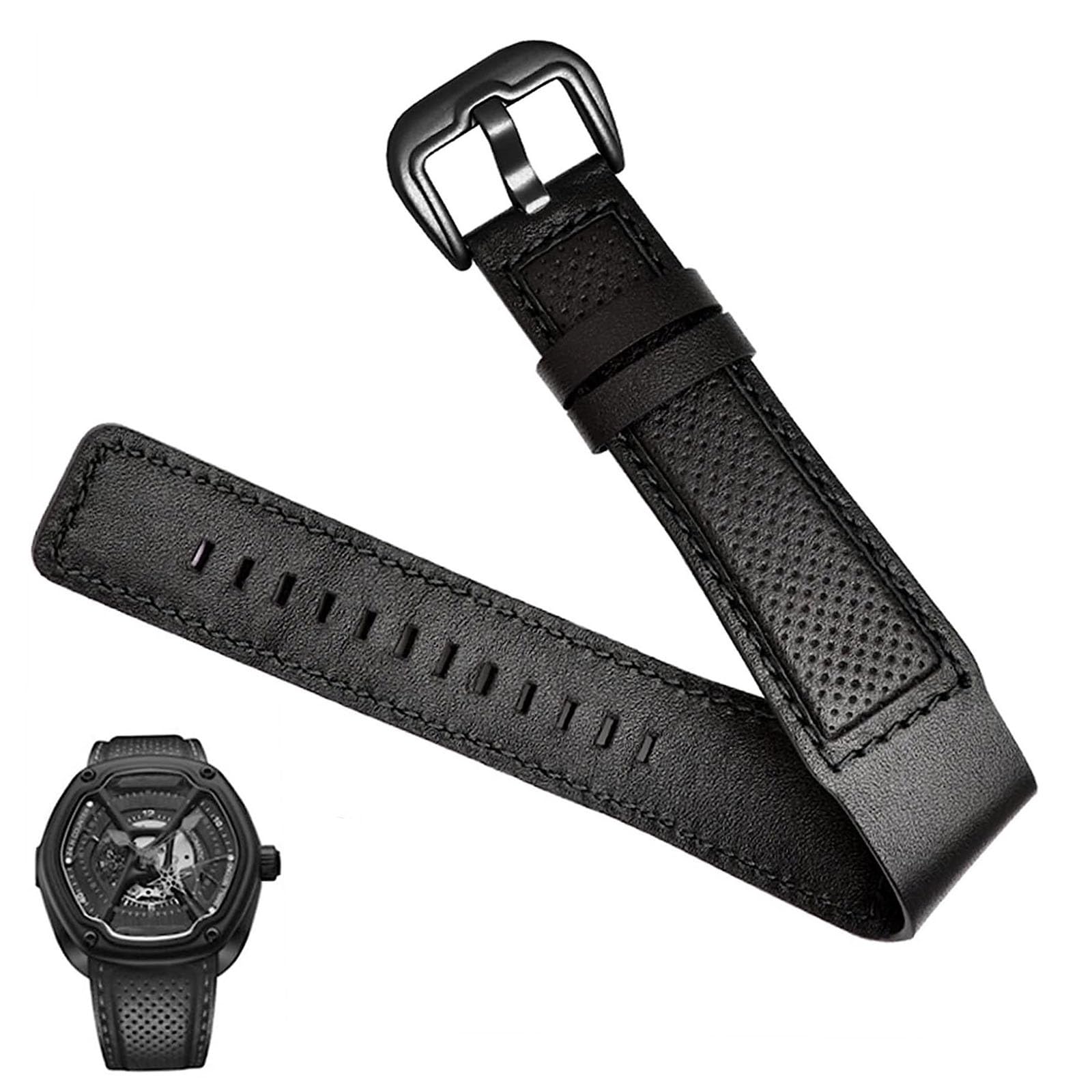 INSTRBlack Cowhide Leather Watch Band for Dietrich OTC-AO1 OT-3 Strap Bracelet Stomata wristwatches