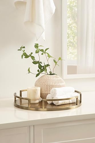 Miniatura 3 de Kate and Laurel Gohana - Bandeja redonda con asas de metal, 16 pulgadas de diámetro, latón antiguo, moderna bandeja para servir glamorosa con asas