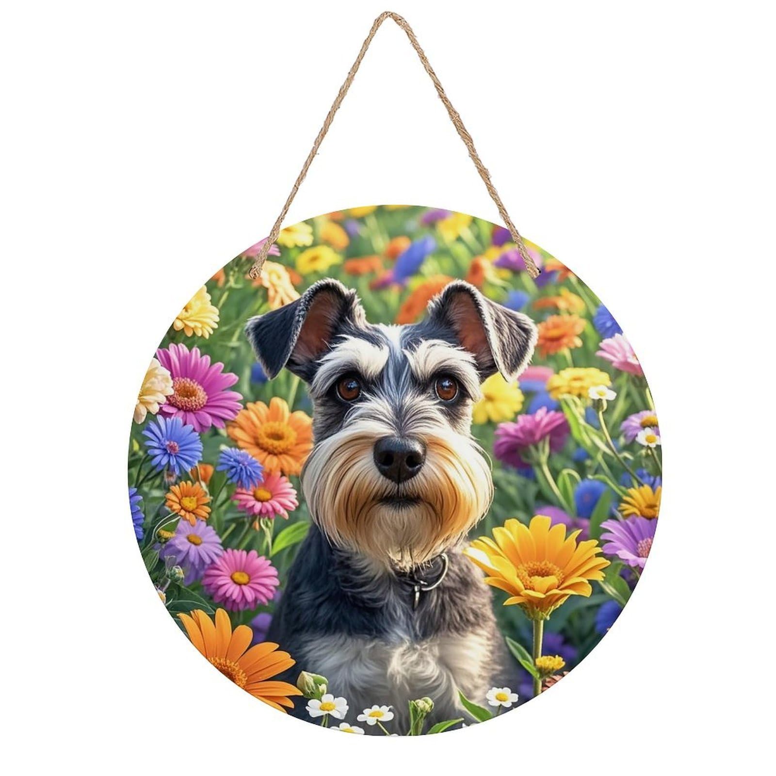 FekiLoot Schnauzer Welcome Sign Wall Decor Welcome Round Wood Hanging Signs Decoration Farmhouse Wall Sign Wall Plaque Funny Decor Door Hanger for Front Door Porch Office