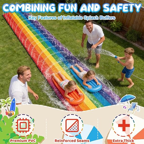 Water Slide Mat, TGKYK 15.7ft/480cm Slip Slide With 2 Bodyboards, Water Slides with Sprinkler, Double Lane Slip and Slide Water Slide for Kids Adults Outdoor Water Play Activities (Rainbow)