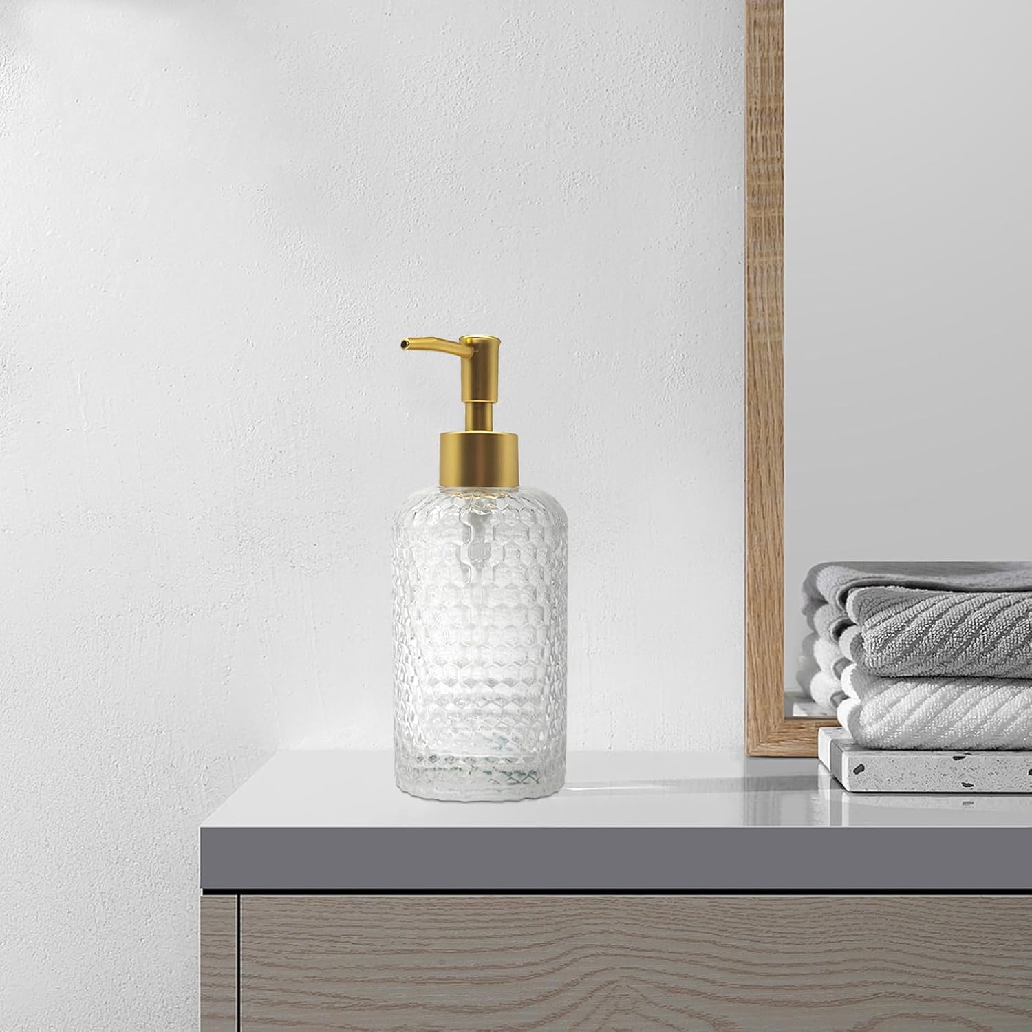 Glass Hand Soap Dispenser Bathroom, Refillable Liquid 12.7oz Soap Dispenser with Rust-Proof Plastic Pump for Kitchen - Image 3