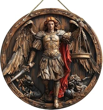 St. Michael San Miguel Arcangel Wall Pediments Home Decor Door Sign Plaques Hanging Pendant Decorations Batter Guard Angel Christian Religious Ornaments M