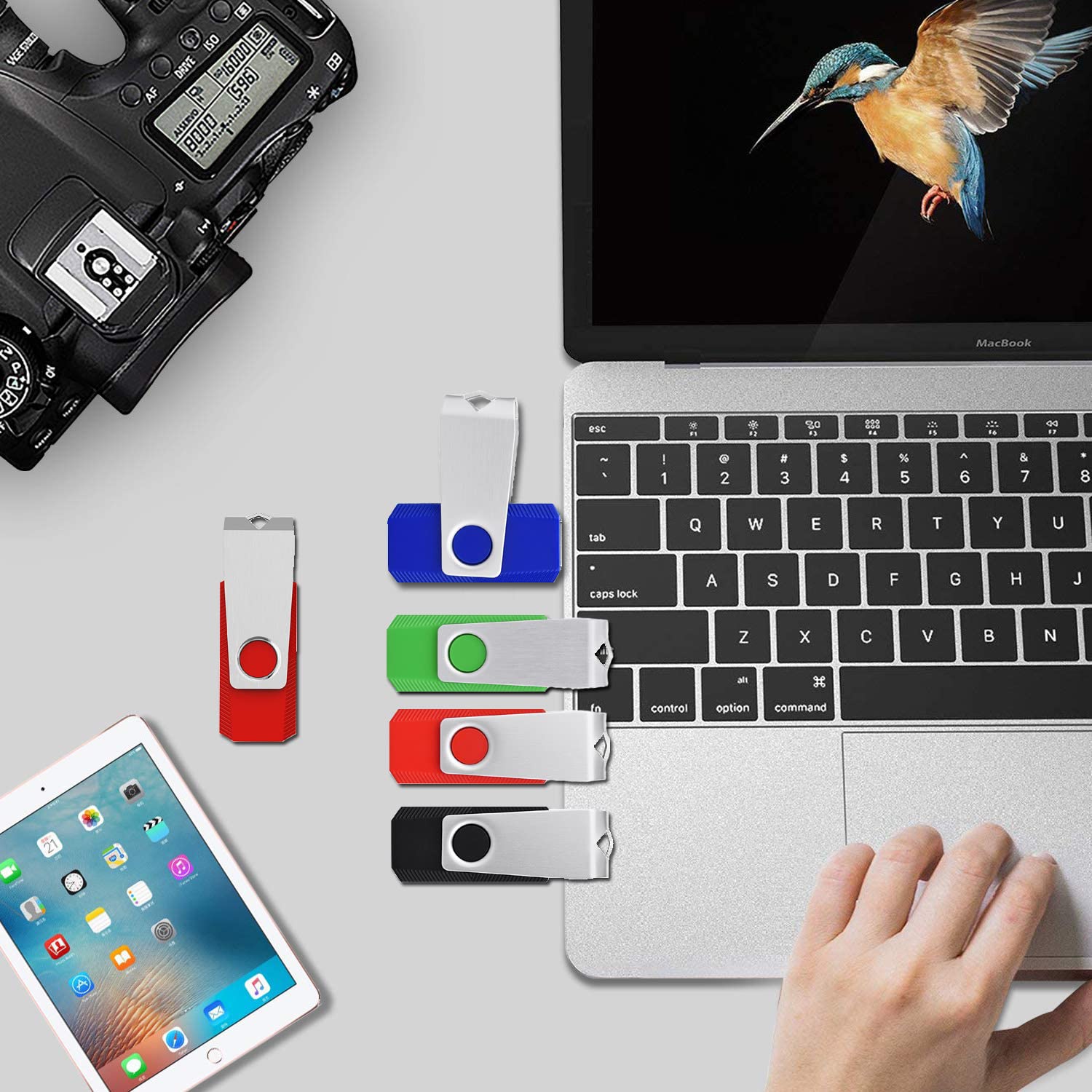 KEXIN 128GB Chiavetta USB 5 Pezzi Rotazione a 360 ° Pen Drive USB Flash Drive Unità Flash USB 2.0 Pennetta Thumb Drive Memoria Stick con Luce LED (128 Giga, Rosso, Verde, Nero, Blu, Arancione)
