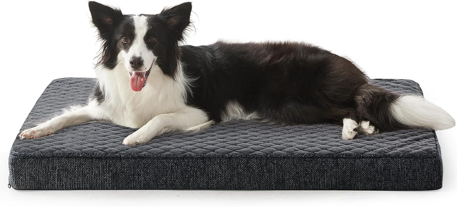 JOEJOY Orthopedic Dog Bed for Large Dogs, Washable Dog Crate Bed Large Sized with Removable Cover, Egg Memory Foam Big Pet Beds, Grey, 35″x22″