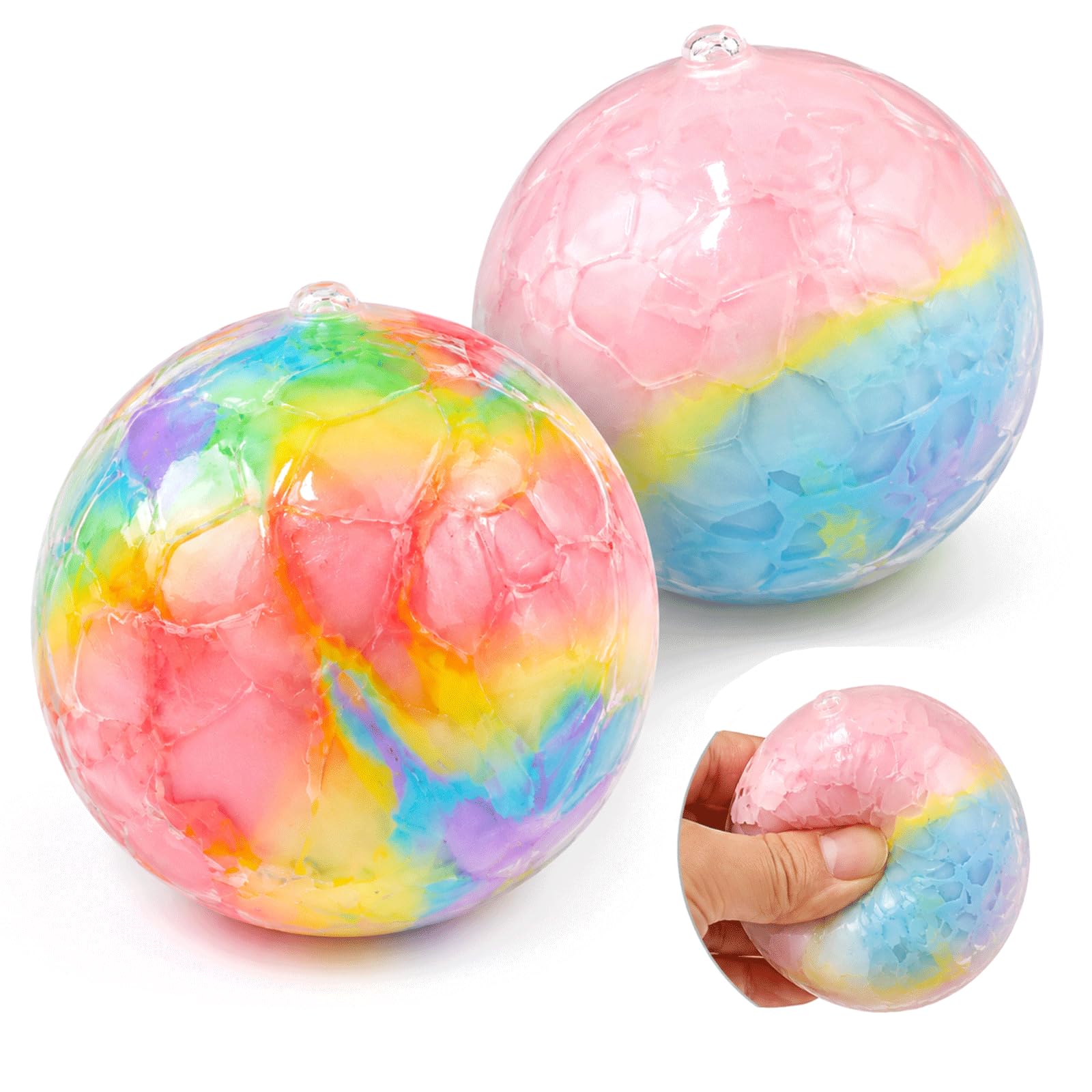 2 PCS Wax Cracking Squishy, Wax Squishy, Stress Relief for Desk Learning and Office Focus, Handheld Sensory Balls with Rebound Foam Interior, Rainbow and Macaron Colors