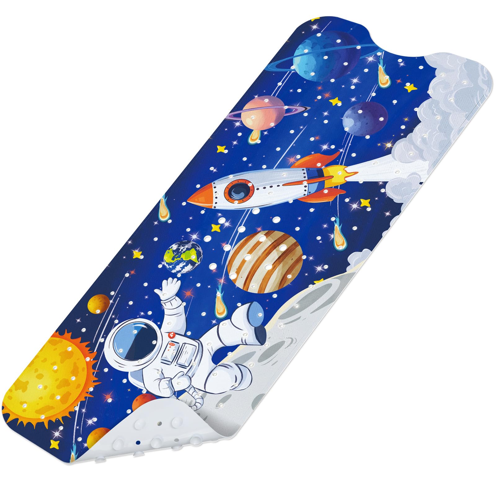 SHUCHING Space Astronauts Bath Mat Non Slip Kids, 100 X 40 cm Extra Long Baby Bathtub Mat Anti Slip, Boys Shower Mat Non Slip Anti Mould for Bathroom Machine Washable