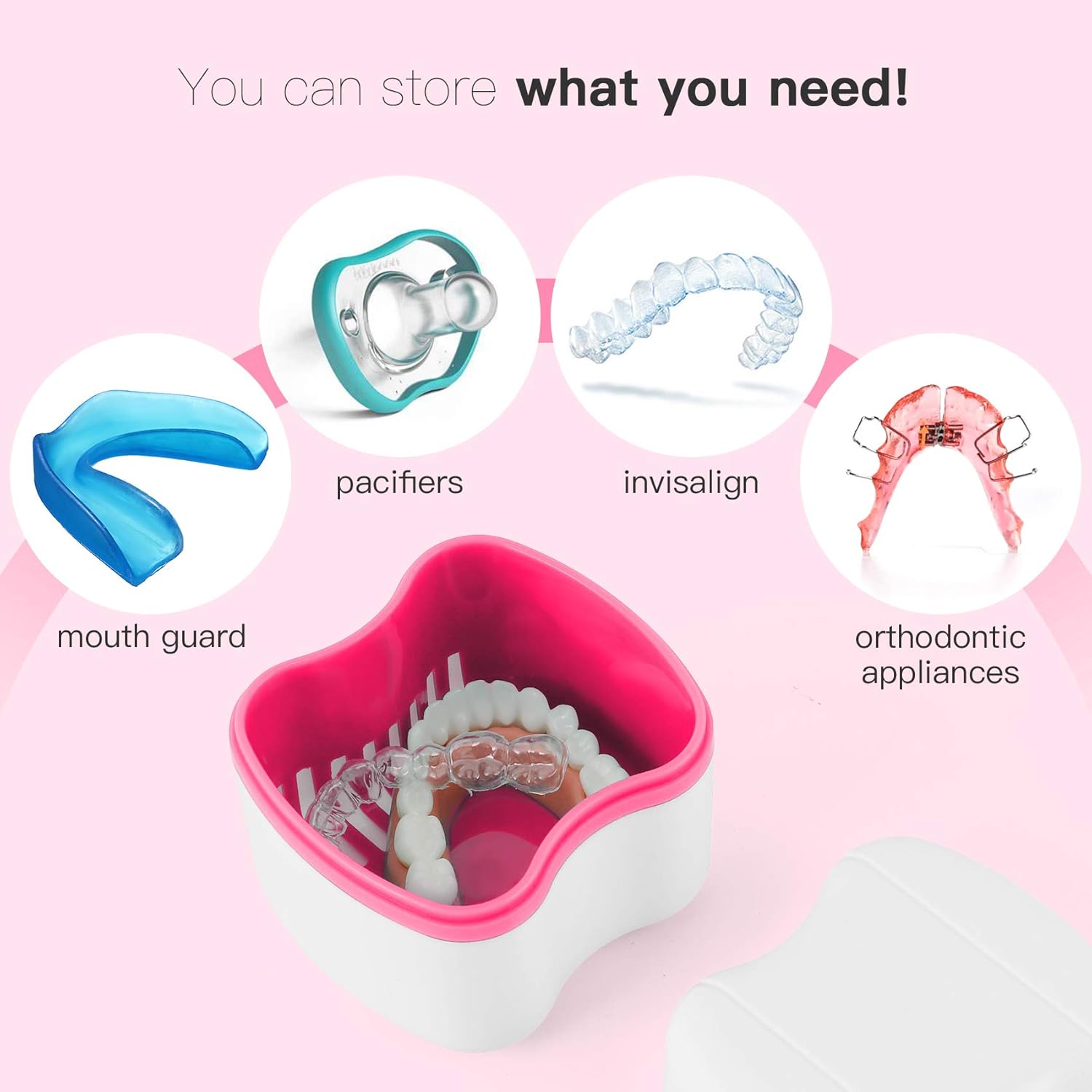 Dental Retainer Case Box Orthodontic Mouthguard Storage Case,Denture Retainer Container Teeth Bath Soaking Cup for Office|Travel|Household (Pink) : Beauty & Personal Care