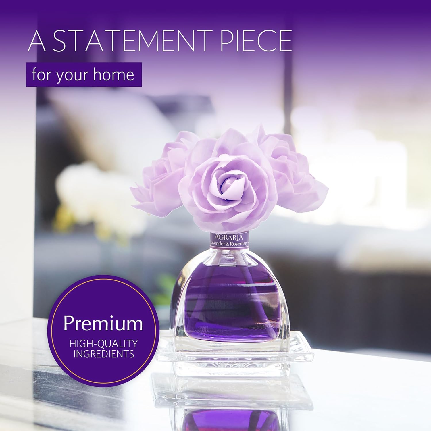 AGRARIA AirEssence Flower and Reed Diffuser Set, Handmade Sola Flower Botanical Home Fragrance Set, Scented Oil Reed Diffuser Gift for All Occasions