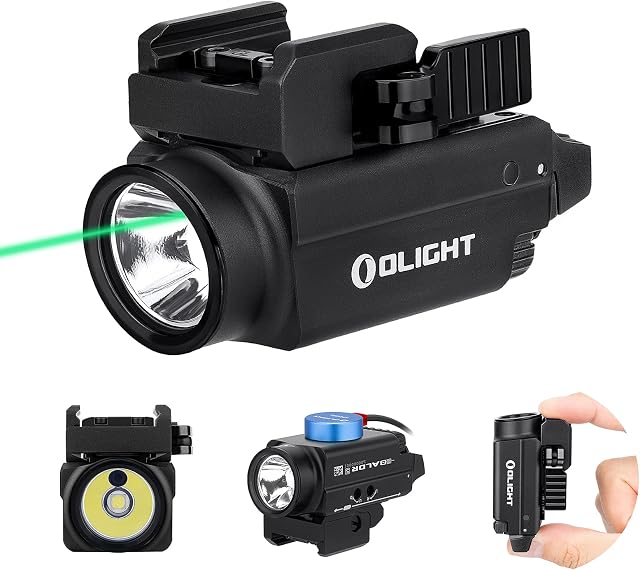 OLIGHT Baldr S Tactical Flashlight 600 Lumens Magnetic USB Rechargeable Weaponlight with Green Beam and White LED Combo, Compact Rail Mount Torch with Adjustable Rail - Black