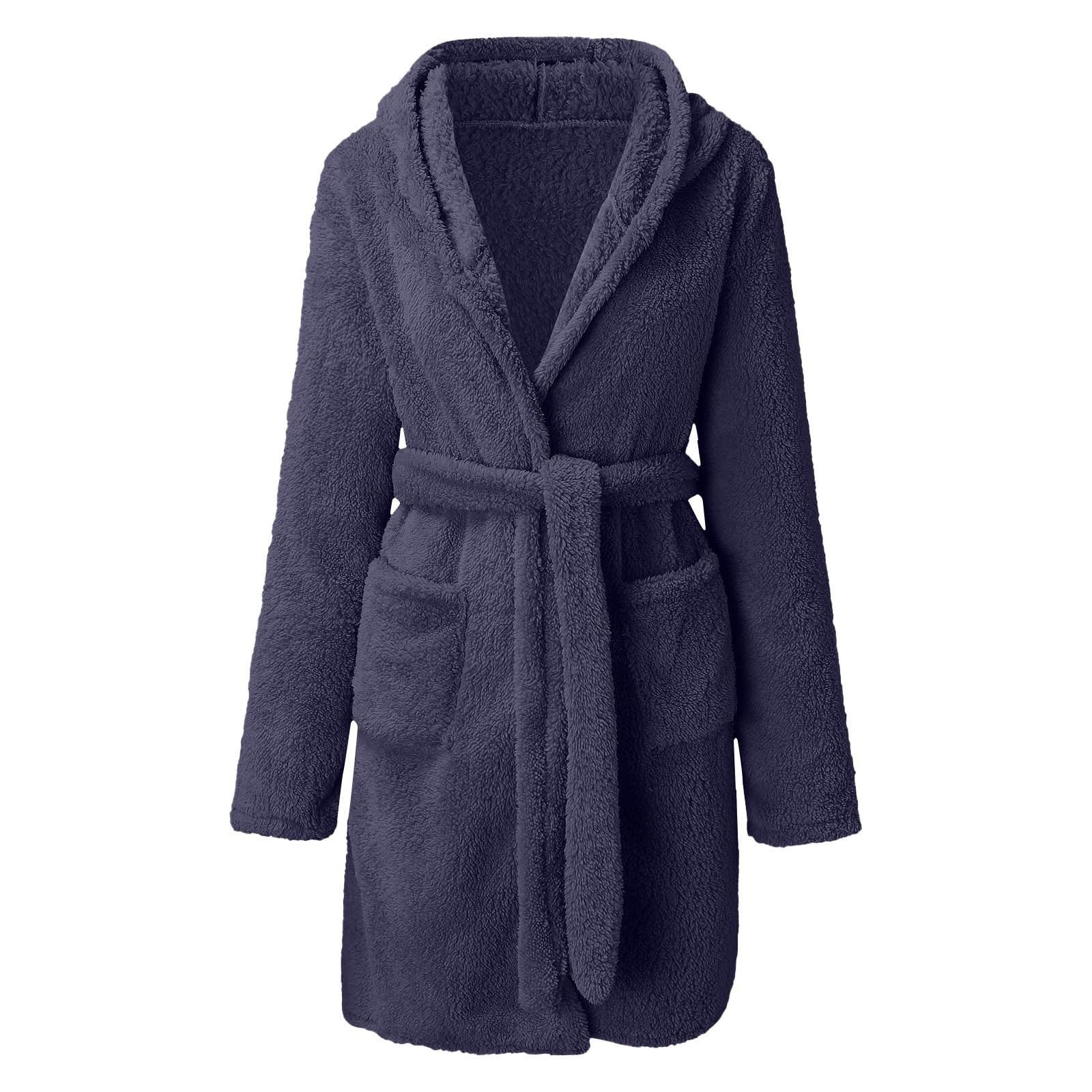 Albornoz Morado de Felpa de Invierno para Mujer - Bata Lisa, Suave y Cálida con Bolsillos - Cómoda, Ligera y de Manga Larga