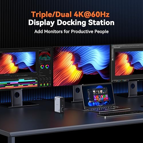 Miniatura 3 de TobenONE Estación de acoplamiento para laptop 18 en 1, 3 monitores, pantalla triple 4K con 3 HDMI, 9 puertos USB, Gigabit Ethernet, PD3.0, para
