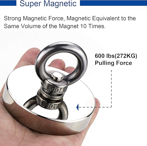 Vista 40 de Diymag Imanes de pesca de neodimio muy fuertes, 330 lbs de fuerza de tracción, imán de tierra rara con ojal avellanado, diámetro de 2.36 pulgadas