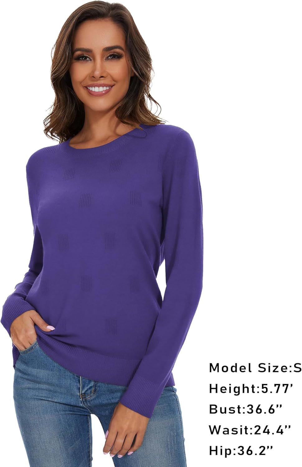 Women's Fall Pullover Long Sleeve Crew Neck Casual Ribbed Knit Lightweight Soft Sweater Top - Image 3