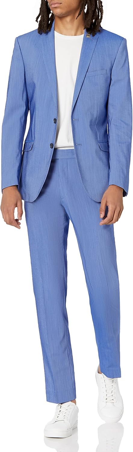 Nick Graham Men's Slim Fit Stetch Finished Bottom Suit, Chambray Blue, 38S