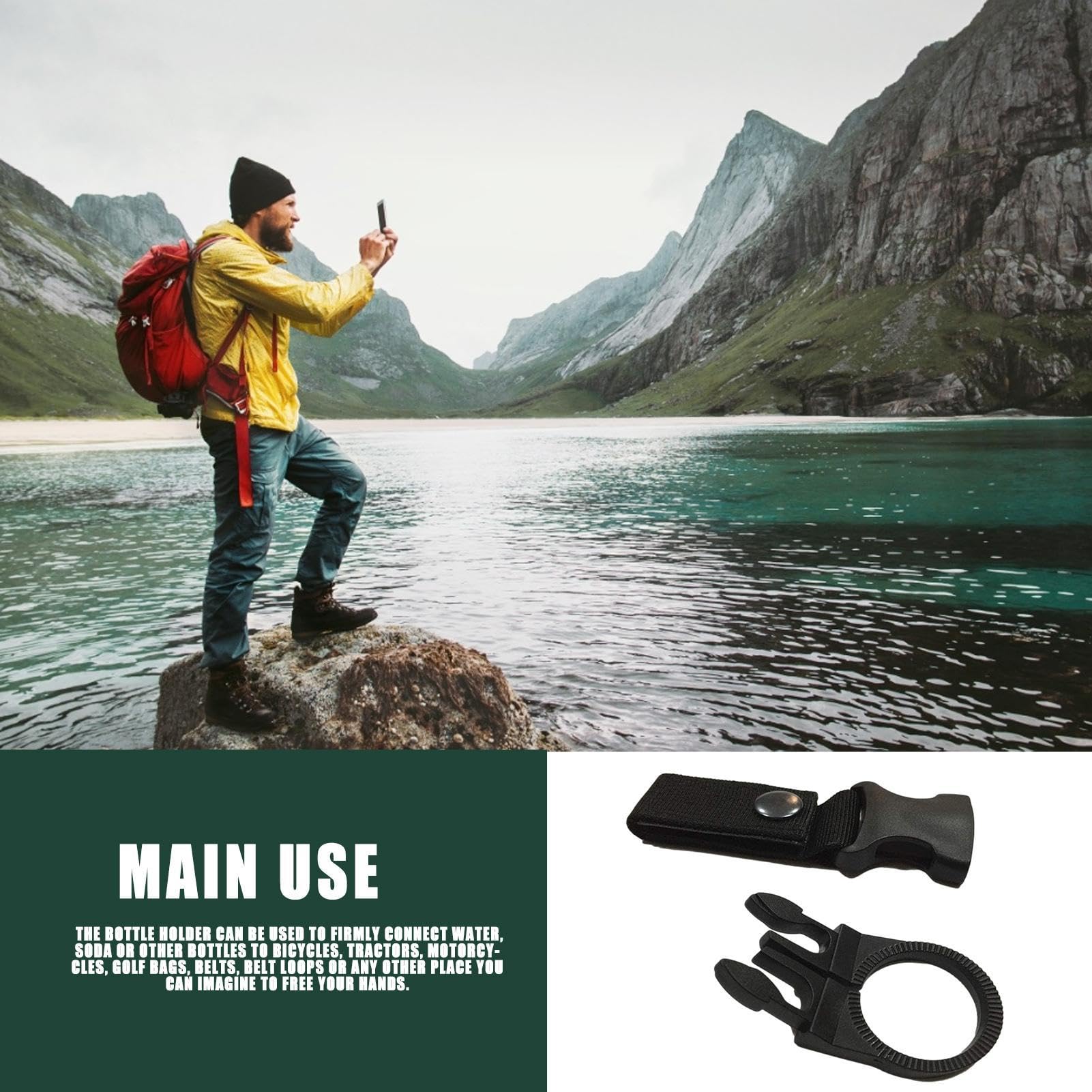 Generico Gancio Bottiglia - Fibbia Appesa | Supporto Portatile Borraccia | Anello Porta Bevande per Zaino, Cintura, Sacca da Golf, Moto, Silicone Resistente, Trekking E Campeggio, Moschettone Incluso
