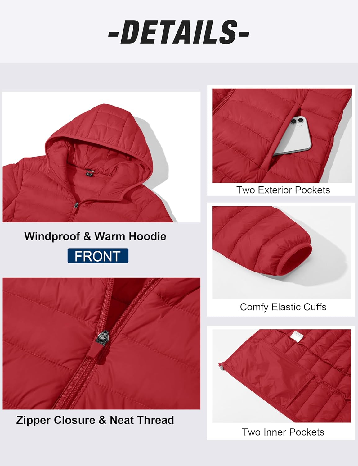 MAGCOMSEN Women's Hooded Puffer Jacket Lightweight Quilted Padded Coat 4 Pockets Zip-up Winter Warm Outerwear - Image 5