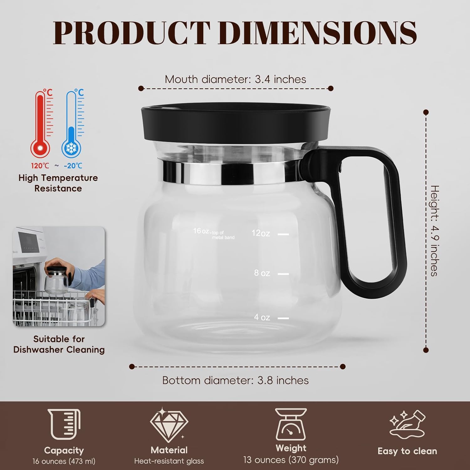 16 Oz Glass Coffee Pot Mug with Spill Proof Lid, Heatproof Clear Cup for Travel & Office, Gift for Coffee Lovers (1 Pack) - Image 4