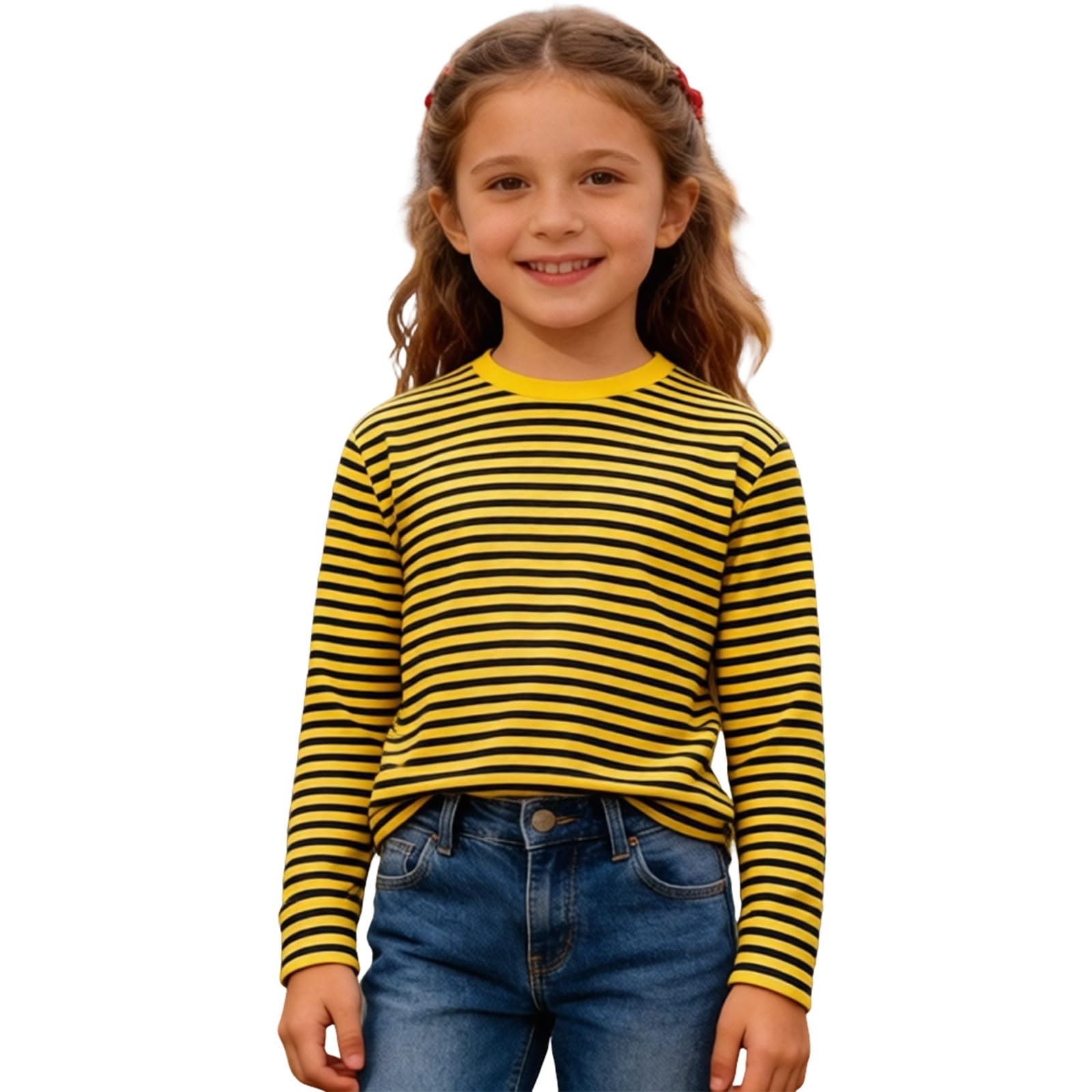 Striped Shirt Children's Red/White Striped Long Sleeve Shirt Girls Boys Shirt Glunker Crew Neck T-Shirt Top Striped Long-Sleeved Pullover Sailors Carnival Fancy Dress Costume 3-14 Years, B-yellow, 9