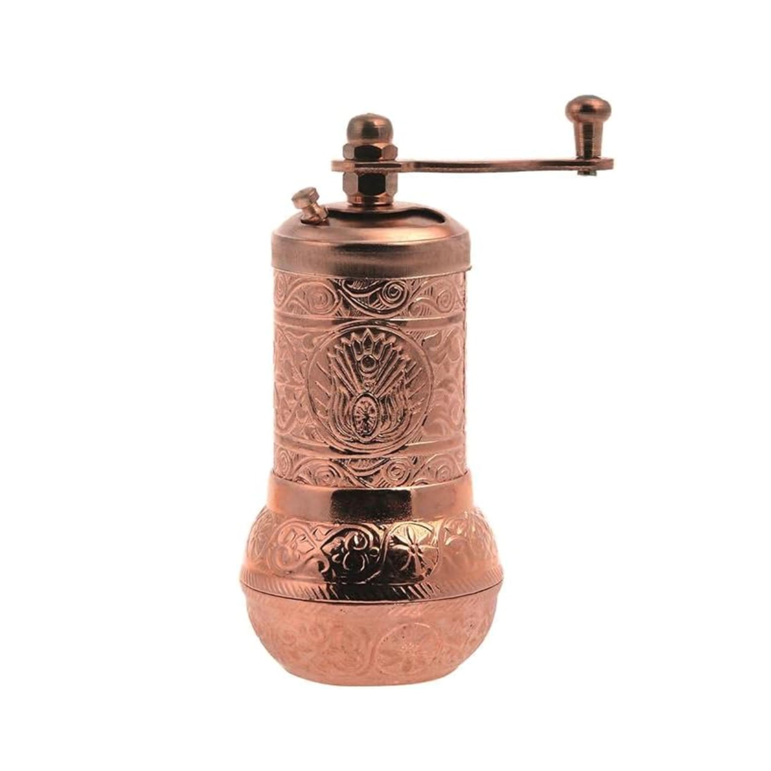 LaModaHome Rose Gold Manual Hand Grinder Mill for Turkish Greek Arabic Coffee Beans & Spice Pepper Salt, Brass