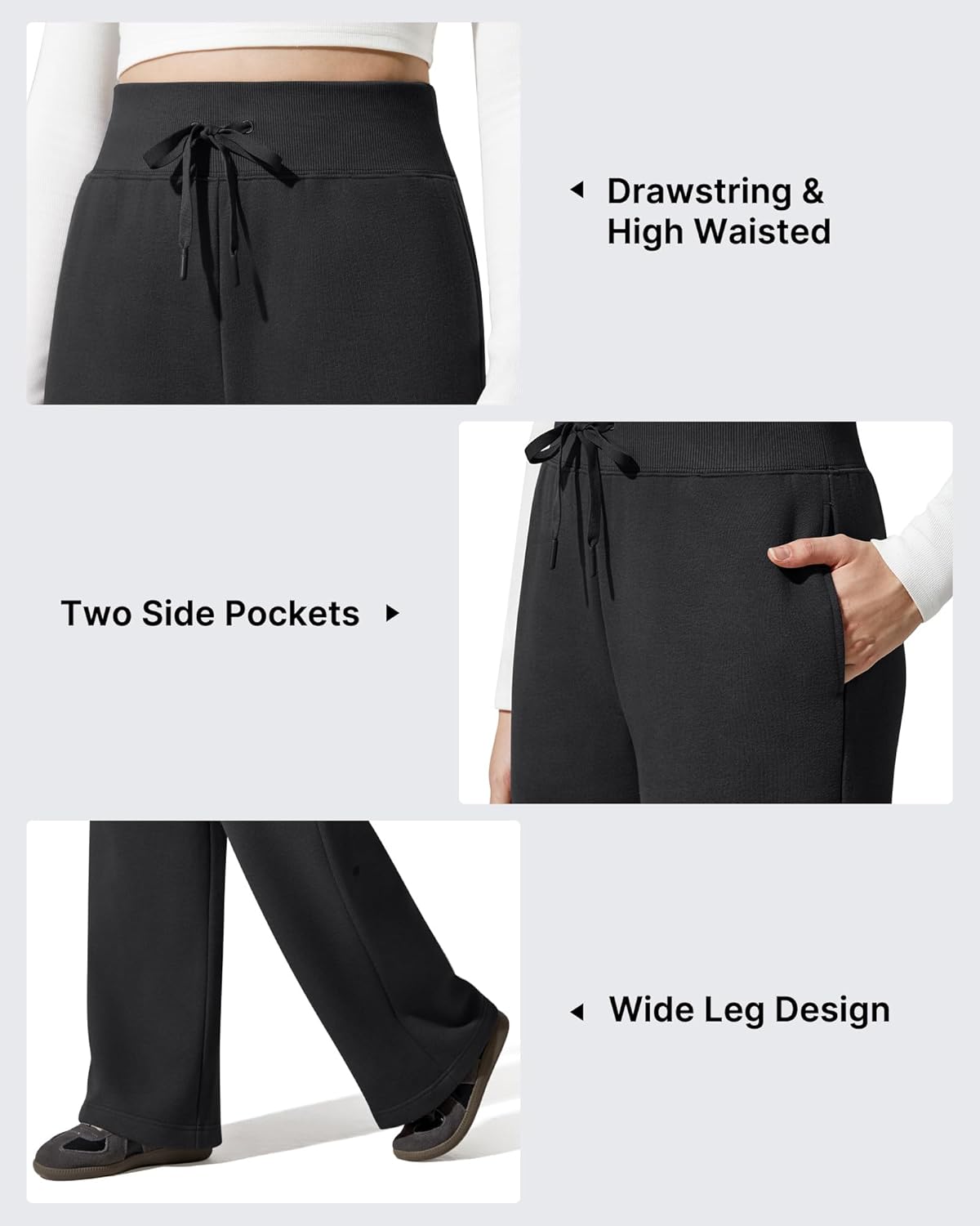 G4Free Wide Leg Sweatpants Women Cotton Fleece Lined Pants Drawstring Elastic Waist Trouser Thermal Warm Winter Pants (Black,S,28") - Image 4