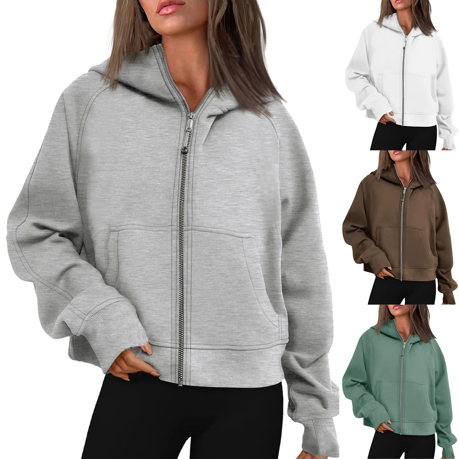 SMIDOWWomen's Fashion Hoodies & Sweatshirts Casual Long Sleeve y2k Clothes Full Zip Up Cropped Hoodie Jacket With Pockets