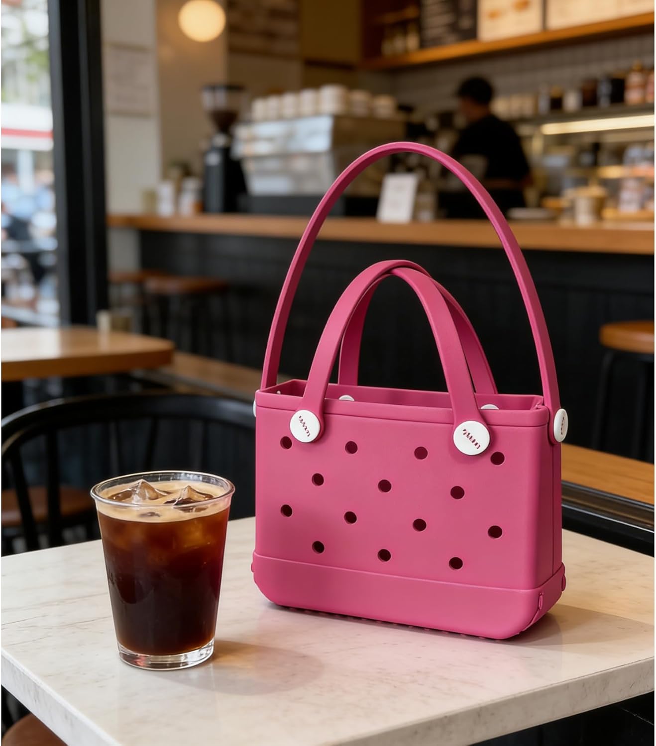 Small Rubber Tote Bag for Women, EVA Beach Bag with Detachable Shoulder Strap, Lightweight Durable Mini Travel Tote