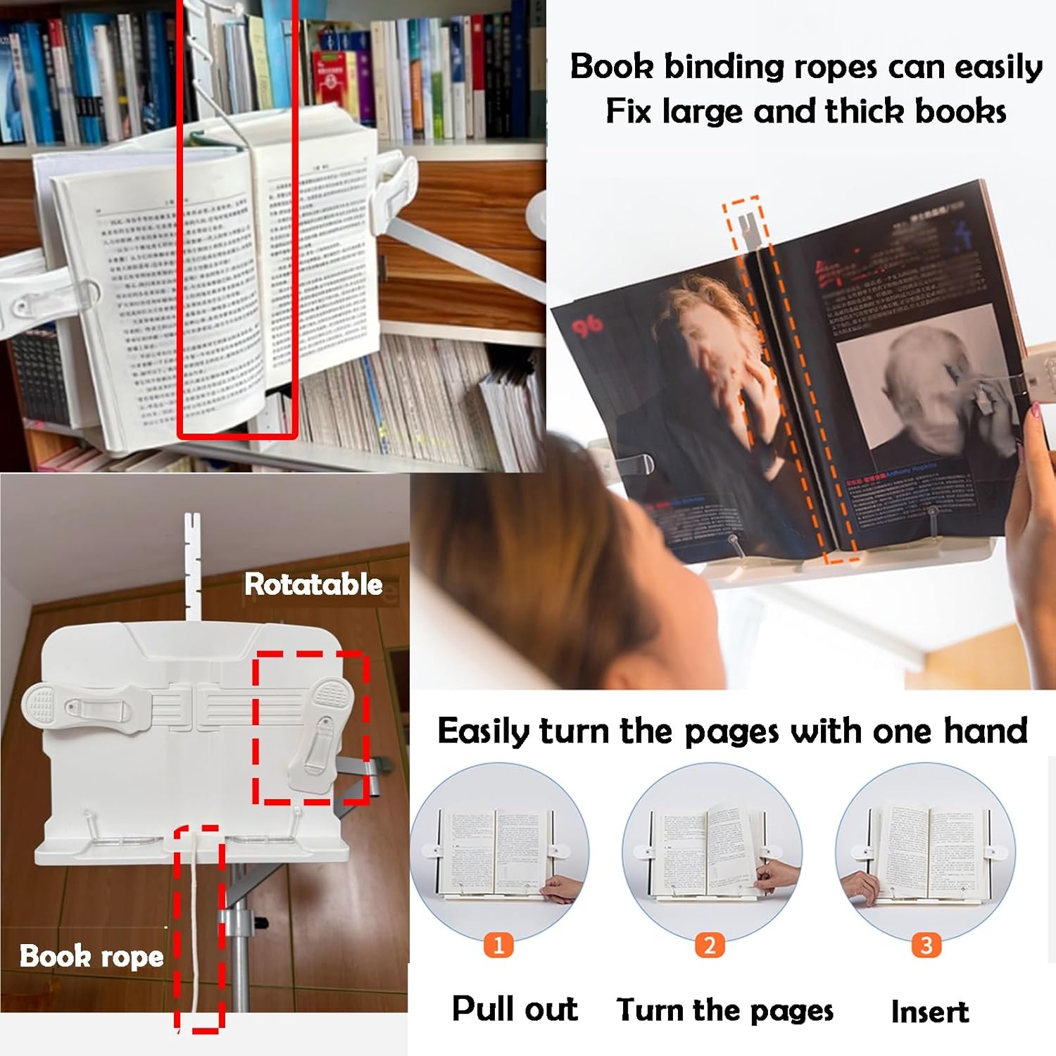 Reading Book Holder with Wheels, Multifunctional Storage Shelf for Recipes or Books, Ideal for Bedside, Sofa, Office, Classroom, or Apartment Use