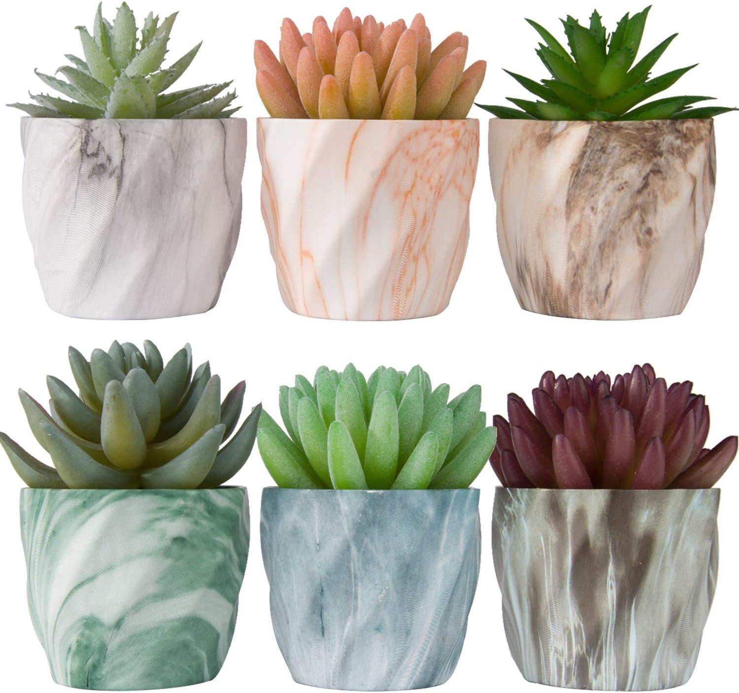 Miracliy Succulent Pots 2.75 inch Marble Mini Ceramic Planters Cactus Bonsai Flower Pots with Drainage Hole (Set of 6)