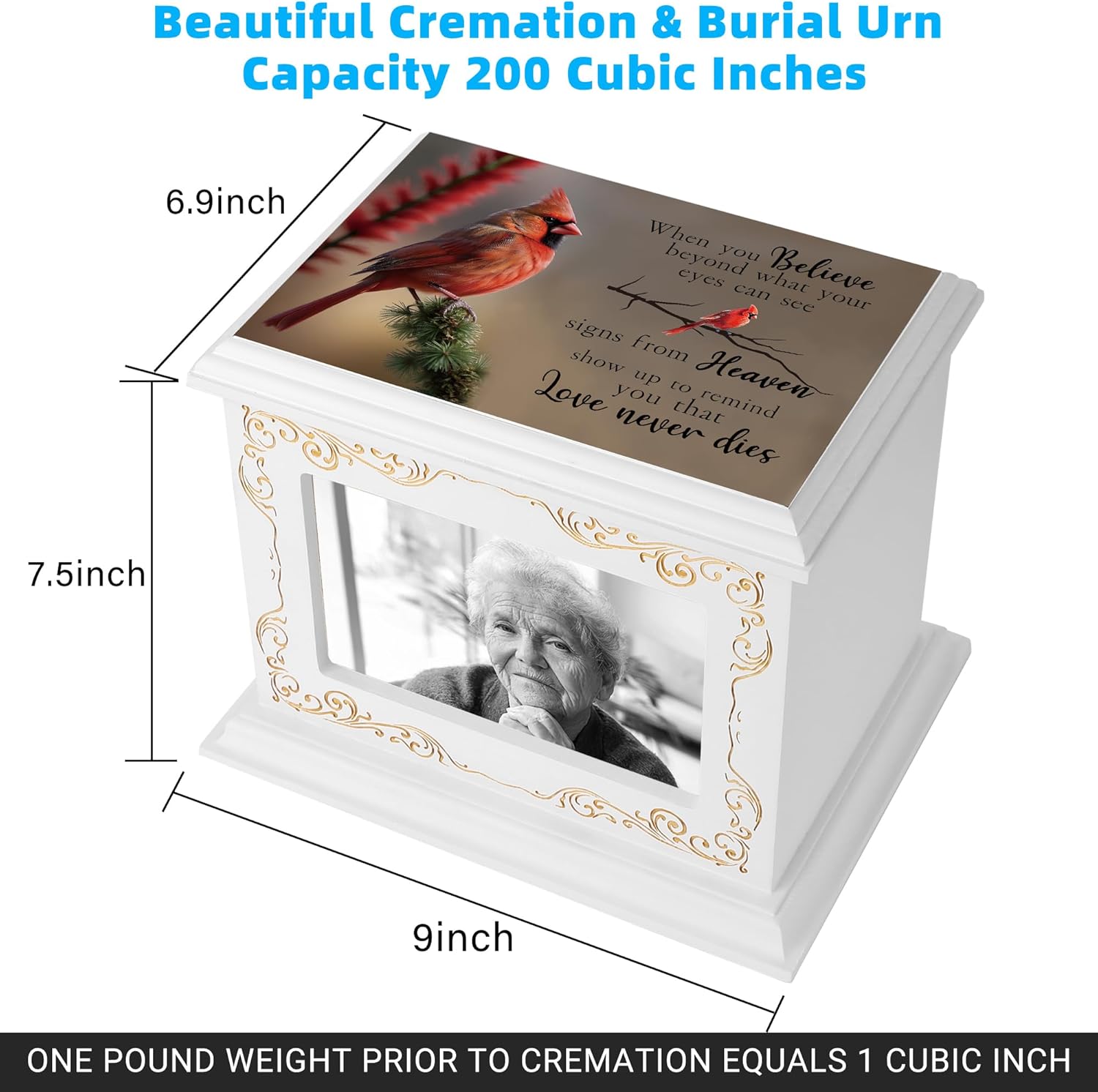 cremation urns for human ashes adult male or female, funeral memorial urns for ashes with photo frame, wooden urns box and casket for men women, burial urn for adults up to 200 ibs ?cardinal