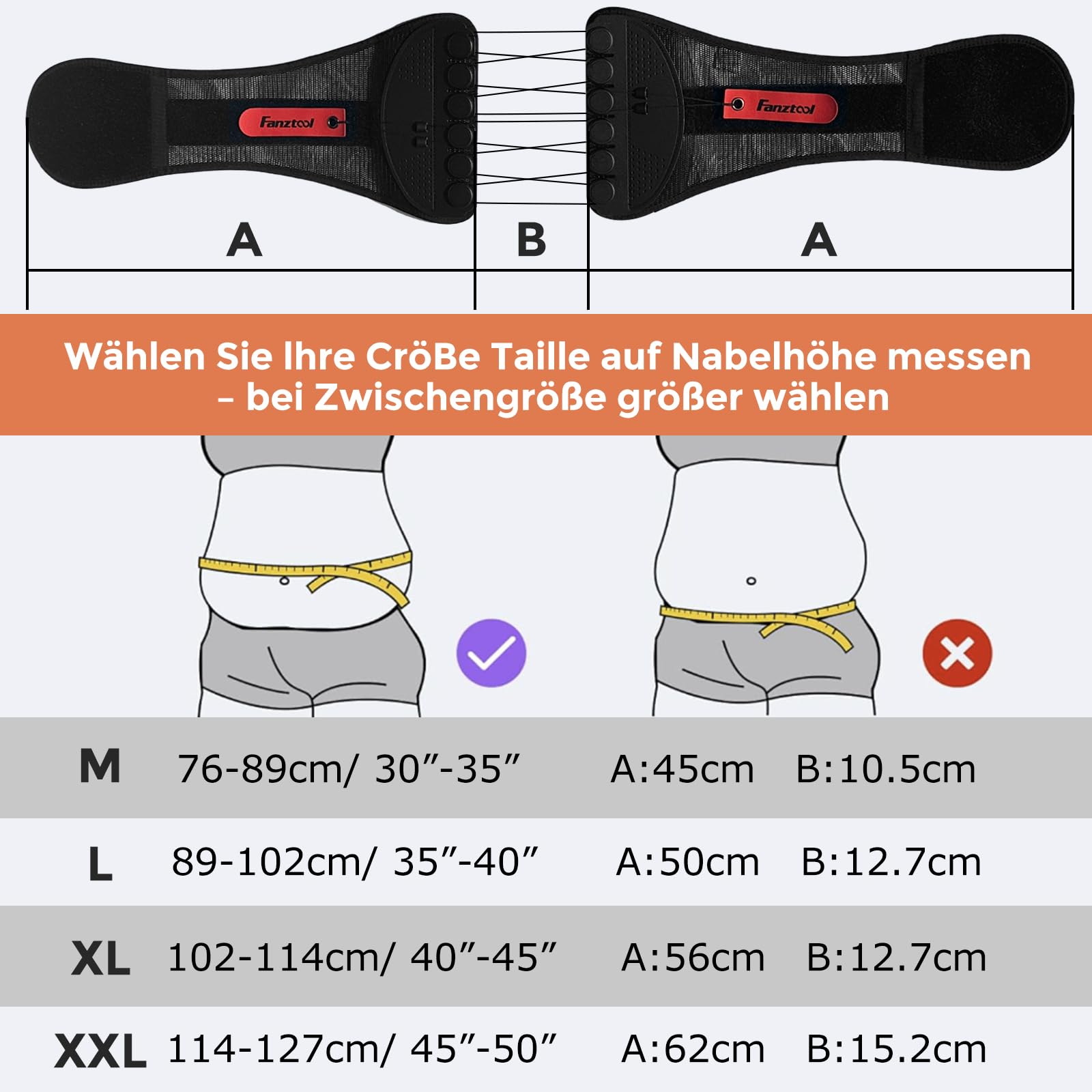 FANZTOOL Rückenstützgürtel mit Bidirektionalem Riemensystem, Atmungsaktive Lendenwirbelstütze, ergonomisch geformt, unisex, flexibel tragbar,für Rückenschmerzen, Ischias, Bandscheibenvorfall, Skoliose