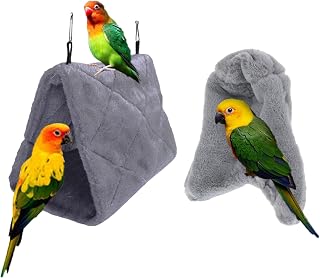 Bird Nest House Shed Hut Hanging Hammock and Comfort Corner Fleece Bird Blanket, Parrot Cage Snuggle Hut Warm Plush Bedding,Small Animals Shelter Plush Bedding for Parakeet Cockatiel Pigeon (S)