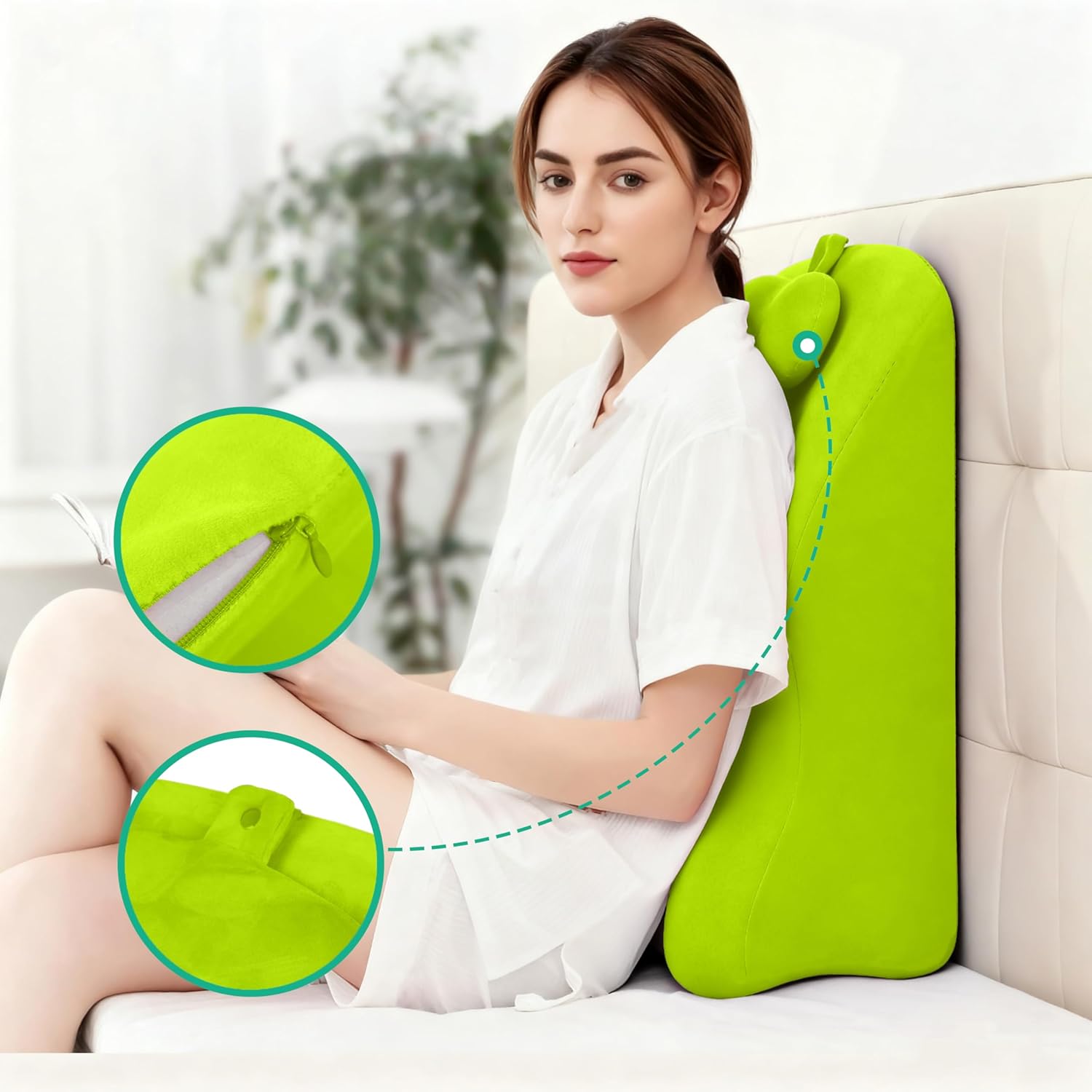 Ergonomic Bed Pillow for Spinal & Posture Support, Multi-Functional Memory Foam Pillow for Leg, Lumbar Back, Face Down Reading & Phone Use, Removable Washable Cover (Green)