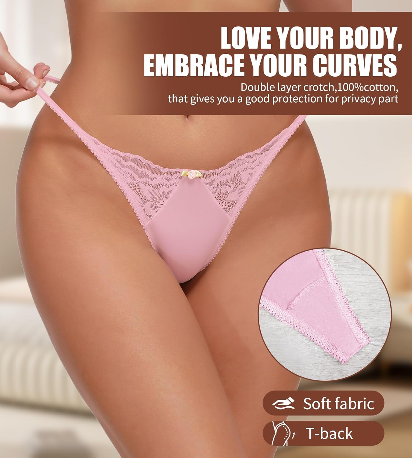 4Pack Women G-String Thongs T-back Lace Hollow Out Low Waist Thongs Floral Breathable Cheeky Underwear Panties - Image 3