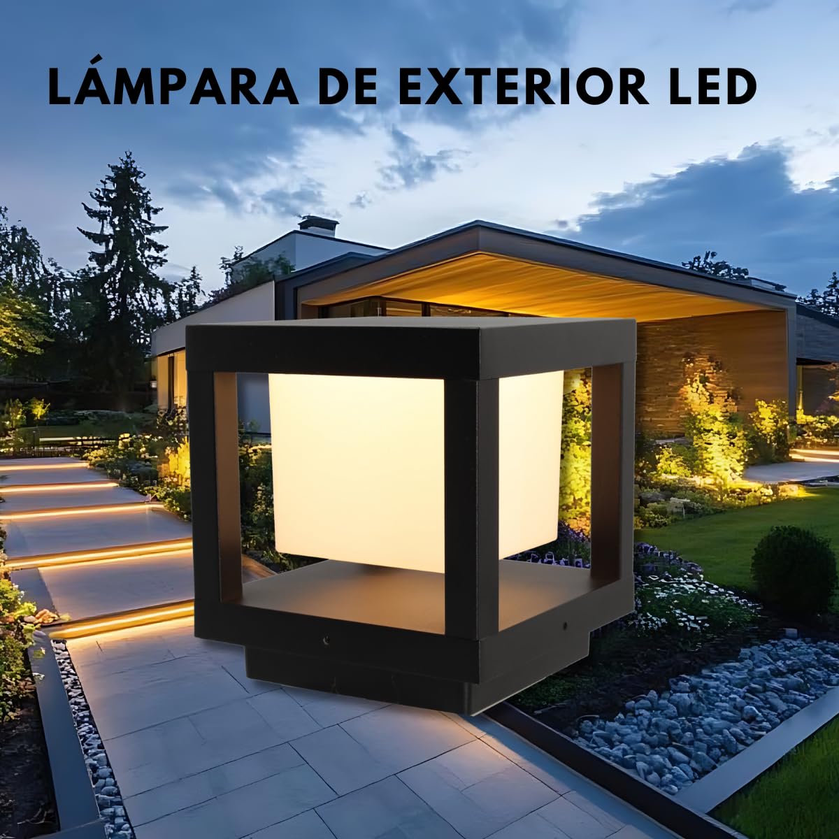 Jandei - 2 x Lámpara LED Exterior Cuadrada 16W, 3000K Luz Cálida, IP65 Resistente al Agua y Polvo, 240V, Diseño Moderno en Cubo Negro para Jardín, Terraza, Patio y Caminos