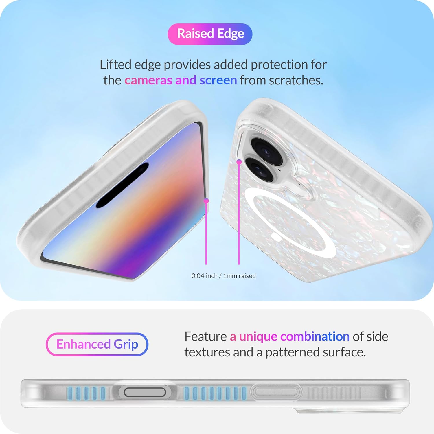 LONLI Hue - Magnetic Case for iPhone 16 - [Compatible with Magsafe] - [360° Shock-Absorbent Bumper] - [Cute and Unique Phone Cover for Girls and Women] - White Pearl Tort - Image 7