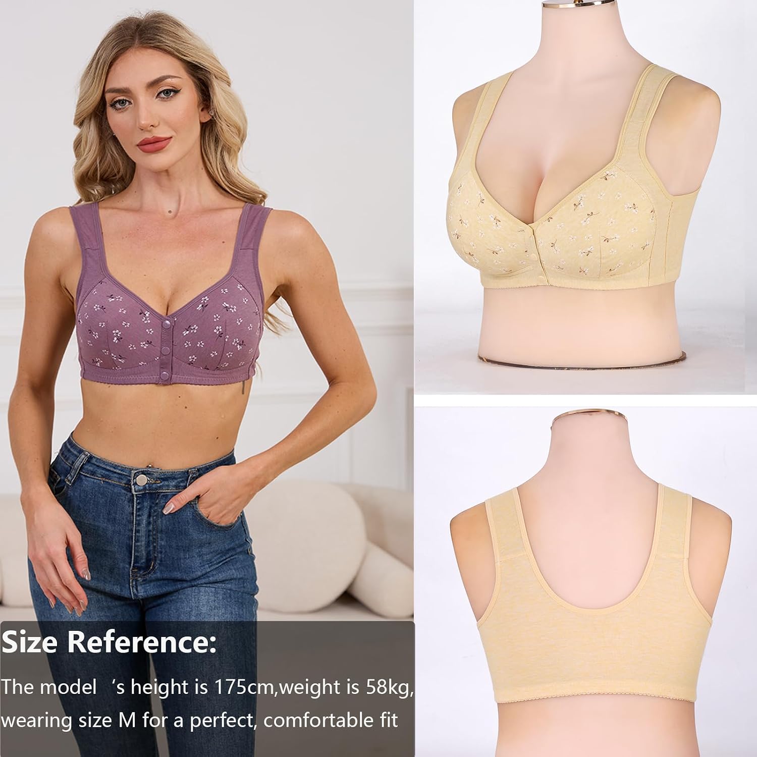 Daisy Bra for Older Women Front Closure Bras for Senior No Underwire