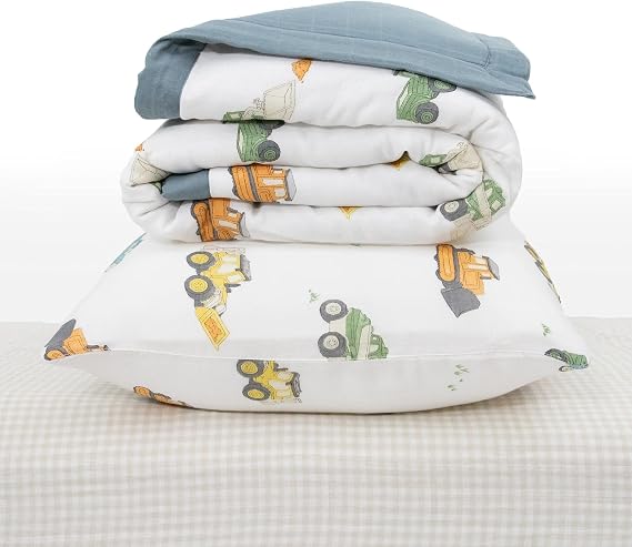Little Unicorn Toddler Bedding 3-Piece Set | Includes Comforter, Crib Sheet & Pillowcase | Soft & Breathable Muslin Fabric | for Convertible Cribs & Toddler Beds (Work Trucks)