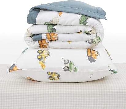 Little Unicorn Toddler Bedding 3-Piece Set | Includes Comforter, Crib Sheet & Pillowcase | Soft & Breathable Muslin Fabric | for Convertible Cribs & Toddler Beds (Work Trucks)