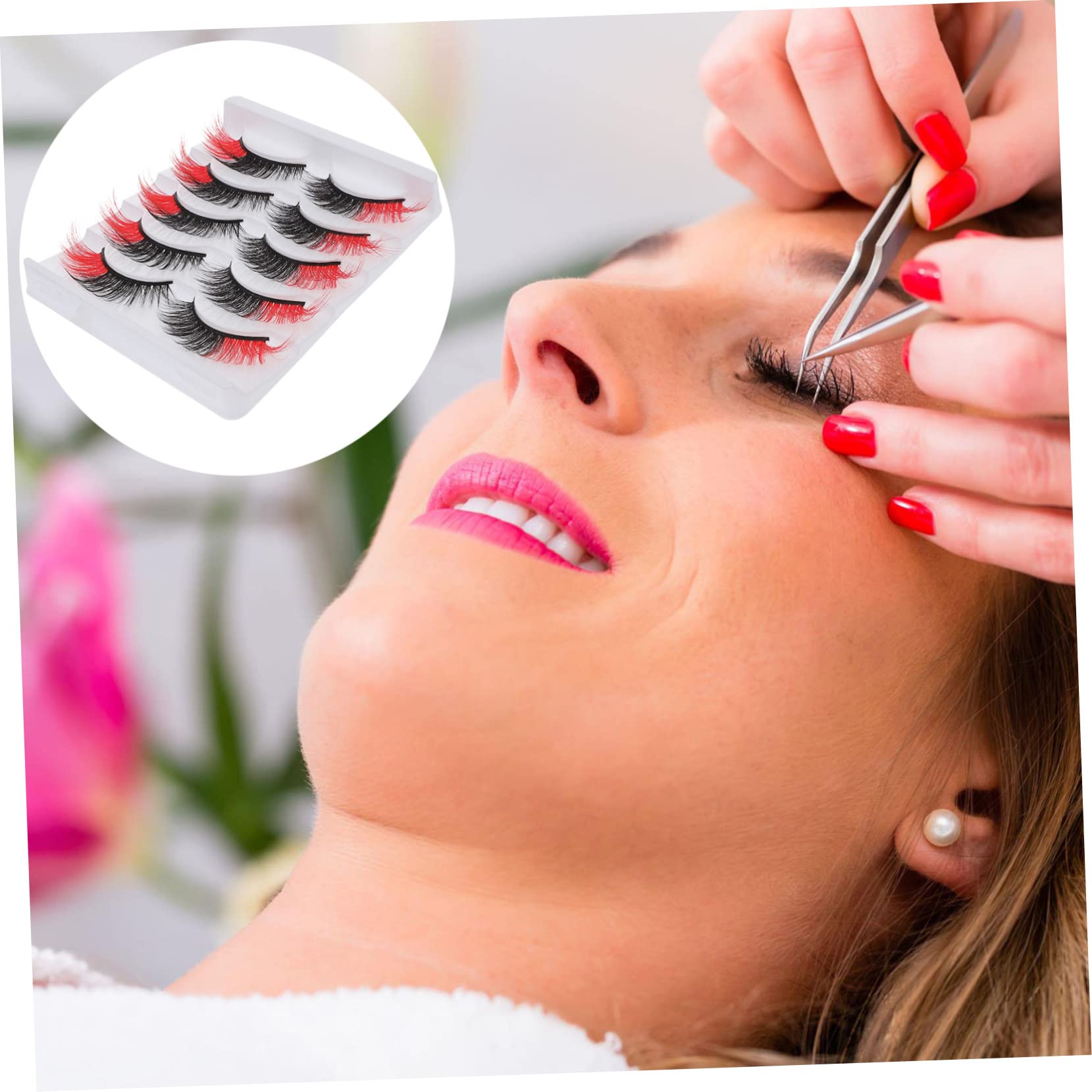 WOONEKY 25 Paia ciglia finte colorate ciglia con strisce di ciglia colorate ciglia manga pestañas postizas naturales ciglia di ciglia cosmetiche Imitazione rosso