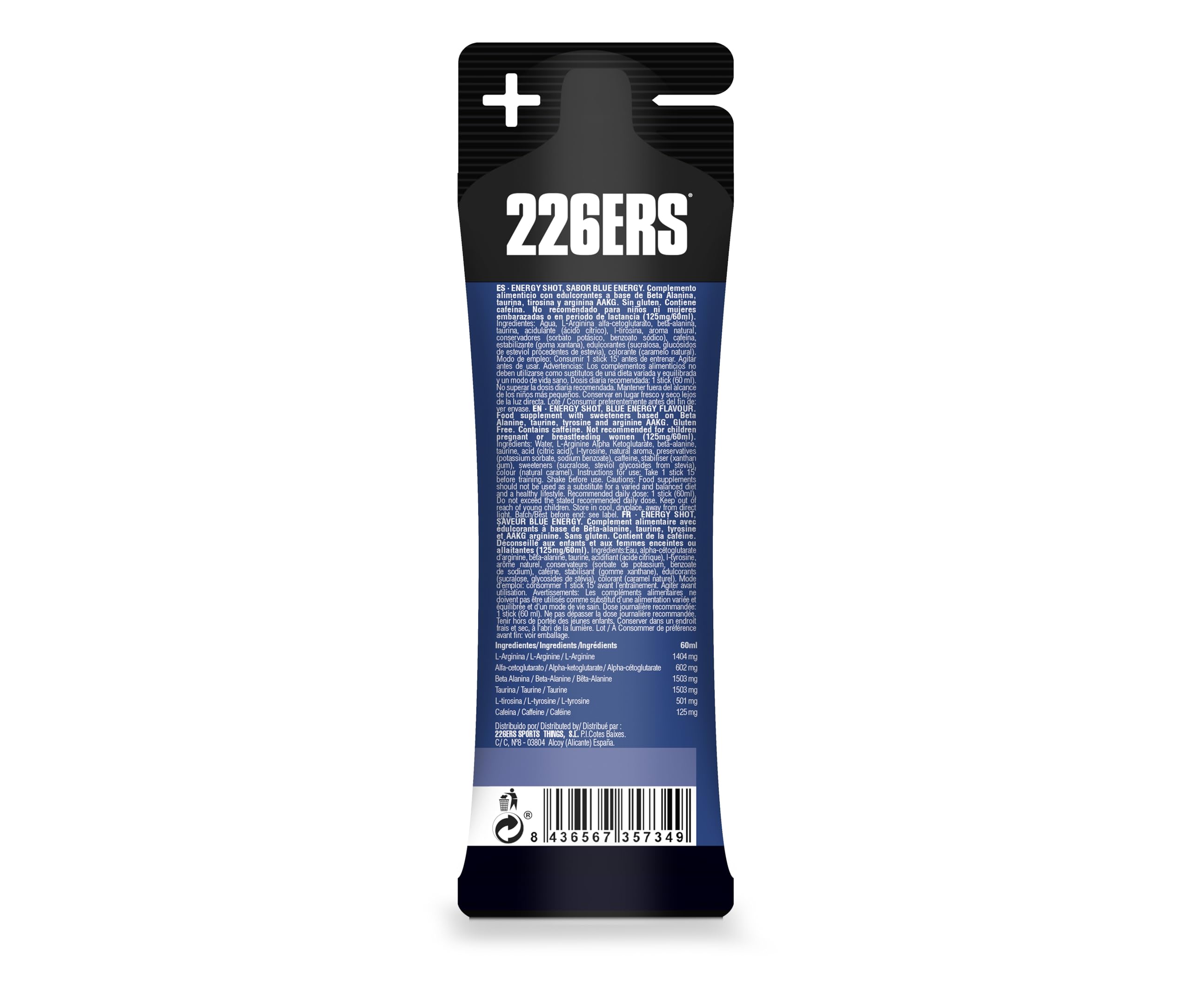 226ERS Energy Shot Mid, Gel Energético Taurina Cafeína, Blue 24 x 60 ml