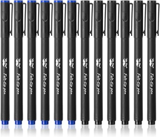 Mr. Pen- Felt Tip Pens, Pack of 12, Black & Blue, Fast Dry, Fine Point Black Felt Tip Pens, Bible Journaling