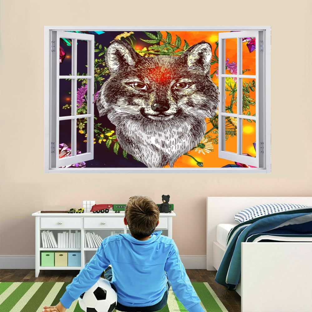 Vinilos Decorativos 3D Rotos Lobo Tatuaje De Pared Vinilo Extraíble Decoración Del Hogar Flor Calcomanías Para Bebé Guardería Niña Niño Habitación Decoración De Pared 120x80cm