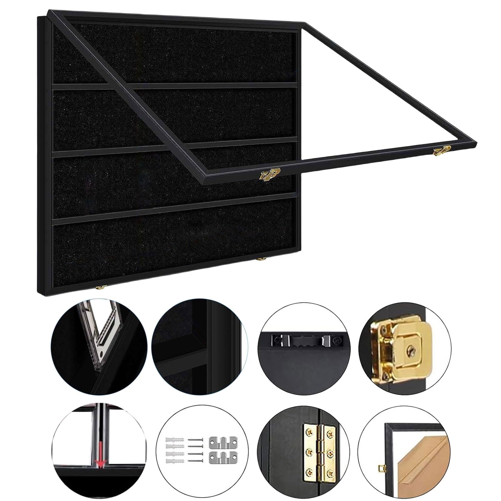 Vitrine murale pour cartes de sport 36 emplacements gradués en acrylique verrouillable avec cadre de fermeture pour cartes de sport