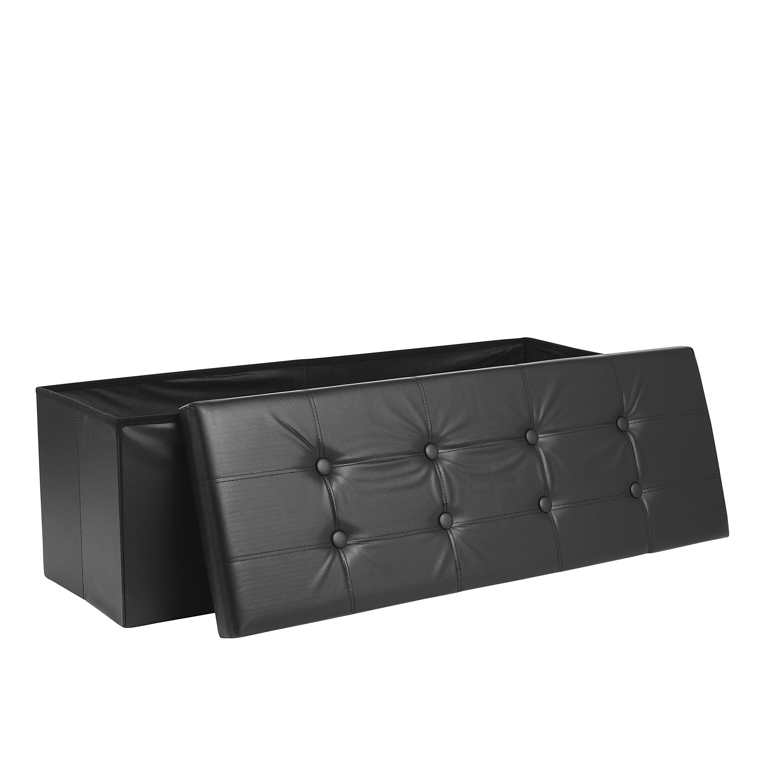 AKA Storage Ottoman, Padded Foldable Bench, Chest with Lid, Holds up to 300 kg, for Bedroom, Hallway, Living Room (Dark Grey Linen, 76cm x 38cm x 38cm)