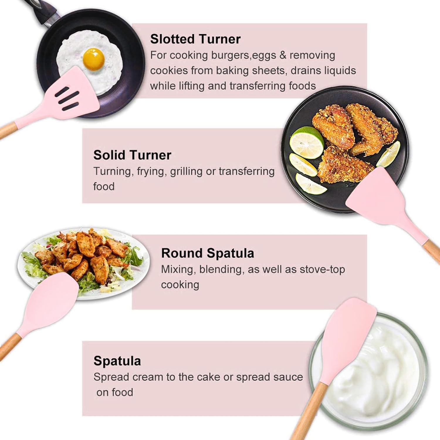 12 Pcs Silicone Cooking Utensils Set Kitchenware Set Kitchen Tool Set Kitchen Utensils for Cooking Wooden Handle Gadgets with Holder for Nonstick Cookware