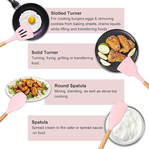 Miniatura 5 de Juego de utensilios de cocina de silicona, 12 piezas, juego de utensilios de cocina, utensilios de cocina para cocinar mango de madera con soporte