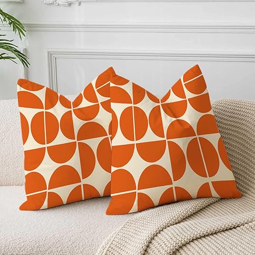 Miniatura 2 de Fundas de almohada naranjas de mediados de siglo de los años 70 y 80, fundas de almohada retro Morden abstractas geométricas decorativas cuadradas