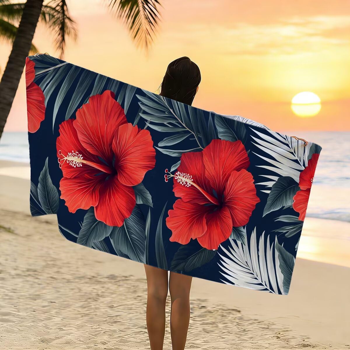Ręcznik plażowy XXL, 100 x 200 cm, zestaw 2 szt., ręcznik do sauny, ręcznik z mikrofibry, szybkoschnący, sportowy ręcznik do studia fitness, lekki ręcznik kąpielowy, duży, bez piasku, ręcznik plażowy