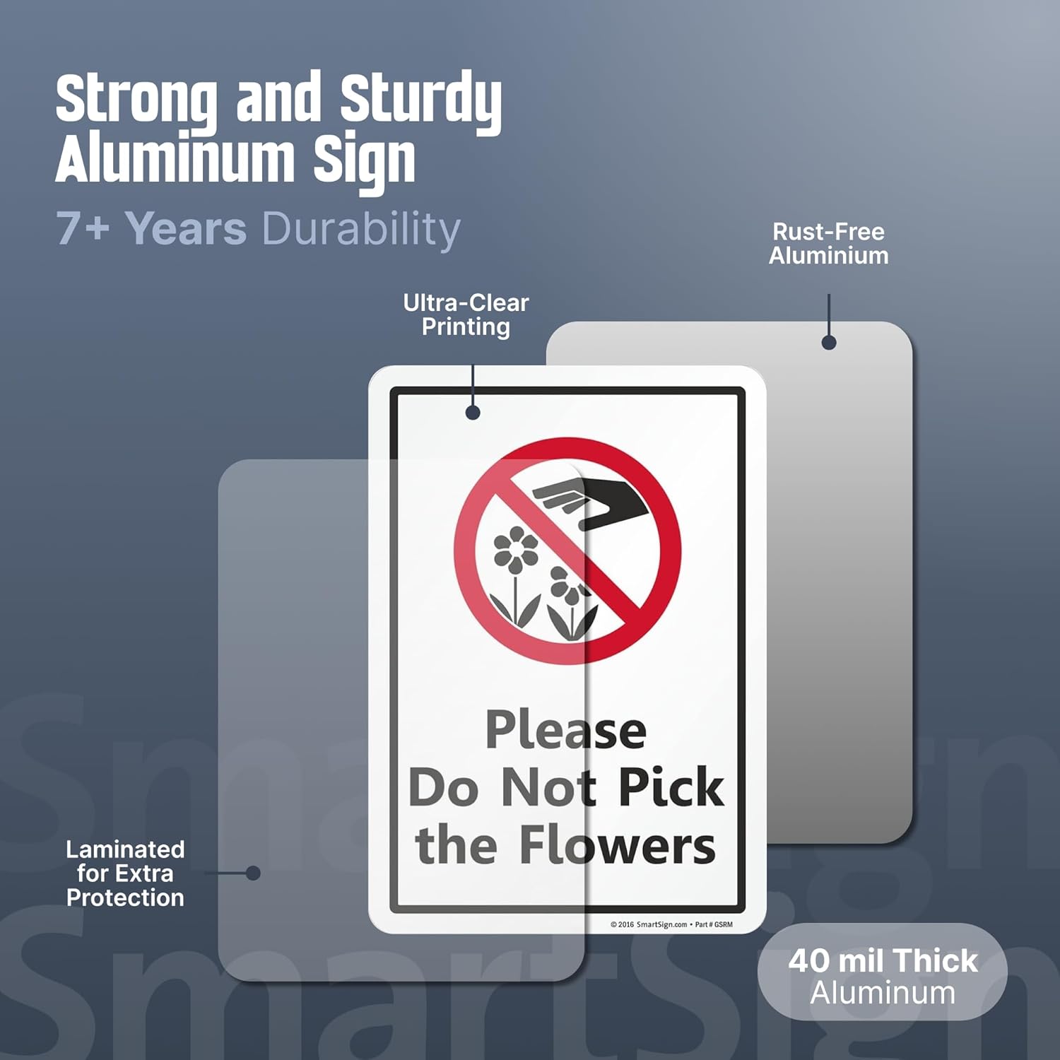 SmartSign 10 x 7 inch “Please Do Not Pick The Flowers” Yard Sign and Stake Kit, 40 mil Laminated Rustproof Aluminum, Black/Red on White, Set of 1