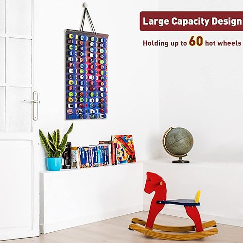 Miniatura 5 de Organizador de almacenamiento colgante para autos de juguete, vitrina de fieltro con capacidad para 60 autos de juguete (sin accesorios) (colorido)